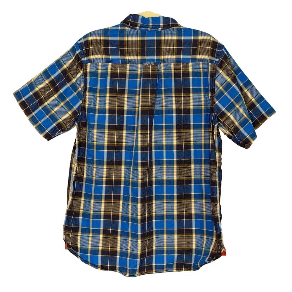 The North Face‎ Mens Plaid Short Sleeve Button Up Shirt Blue Yellow L G